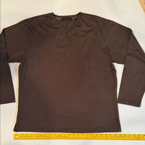 Men's Dark Brown Long Sleeve V-Neck Shirt